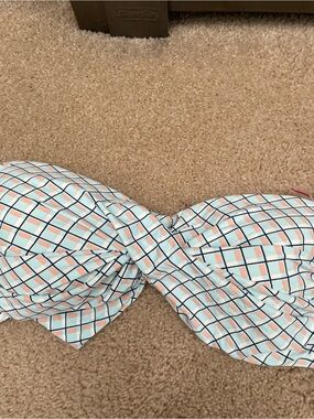 Ann Taylor Mint and Coral Grid Print Top